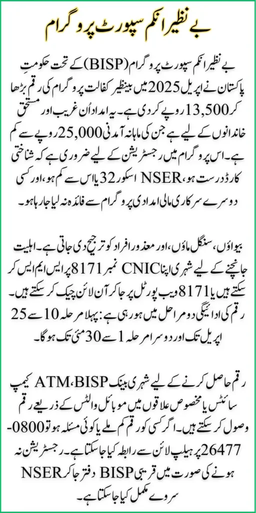 BISP 13500 April 2025 Payment Details & Check Registration Through CNIC