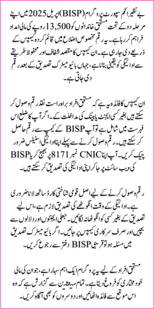 BISP Program Payment Campsites April 2025 Check Finalized Districts in Phase 2