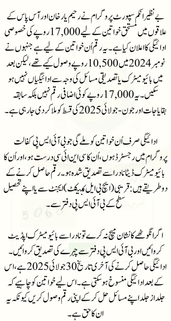 BISP 17000 Payment Disbursement Details in District Rahim Yar Khan