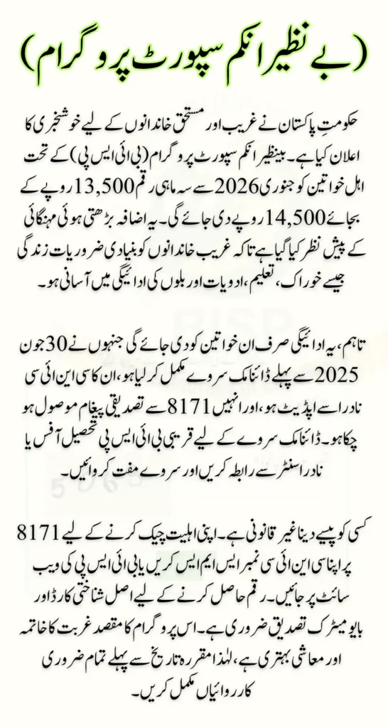 BISP Payment Increase January 2026 Check Payment Distribution Process for 14,500